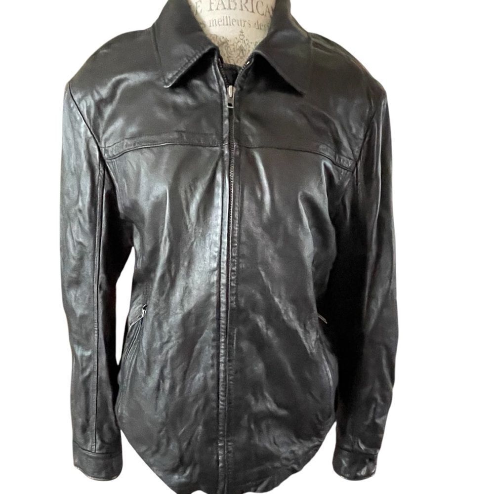 Murano Genuine Lambskin Leather Zip up Jacket With Zipper Pockets Black Large